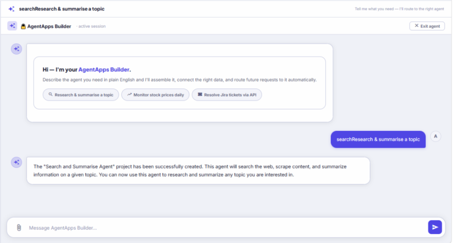 Prompt box generating a complete agent workflow