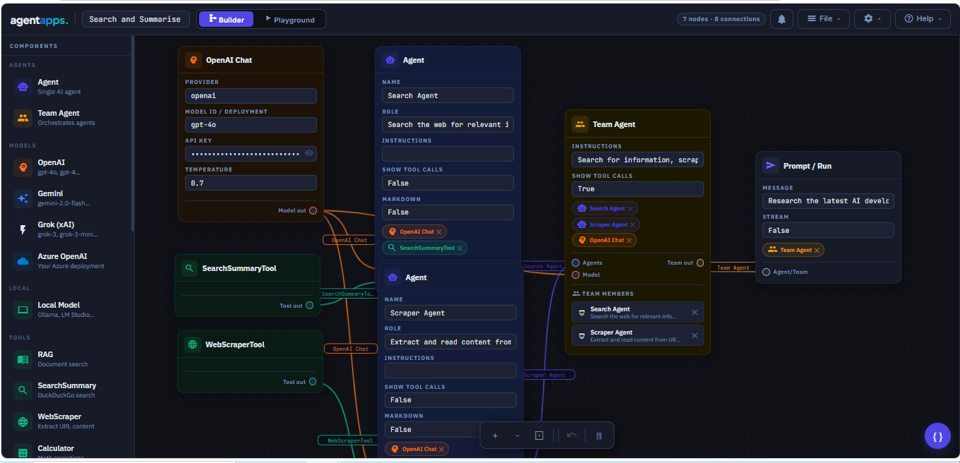 AgentApps visual flow builder canvas